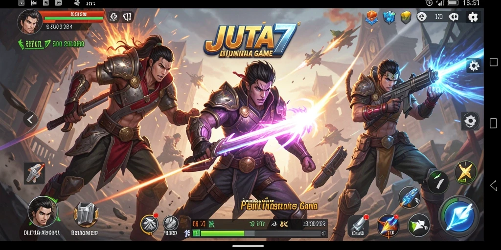 Tampilan aksi pertarungan seru dalam JUTA7 dengan karakter unik.