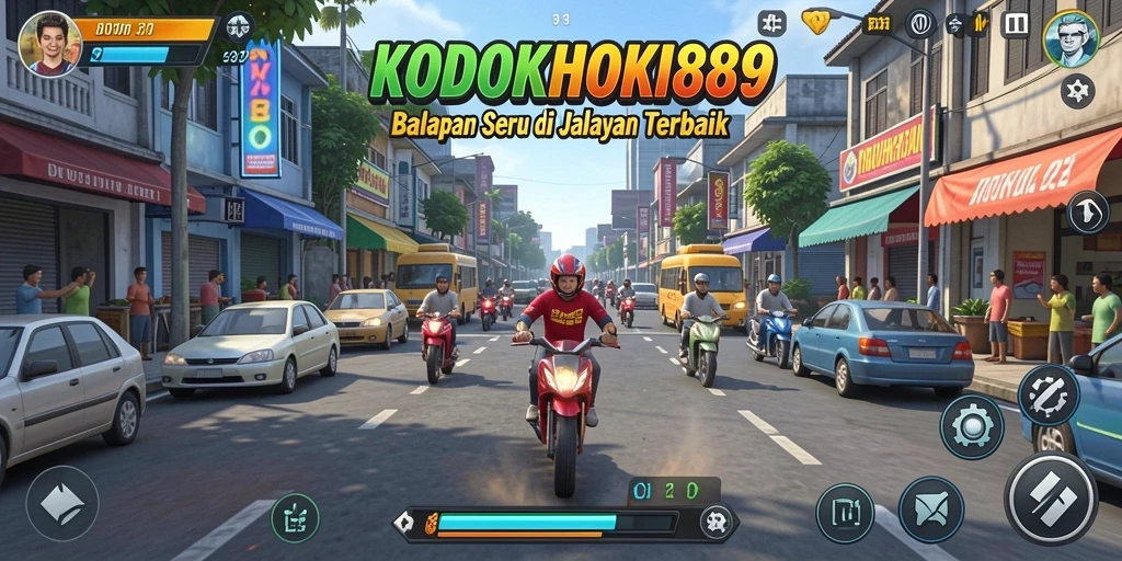 Screenshot KODOKHOKI889 menampilkan aksi balapan yang mendebarkan.