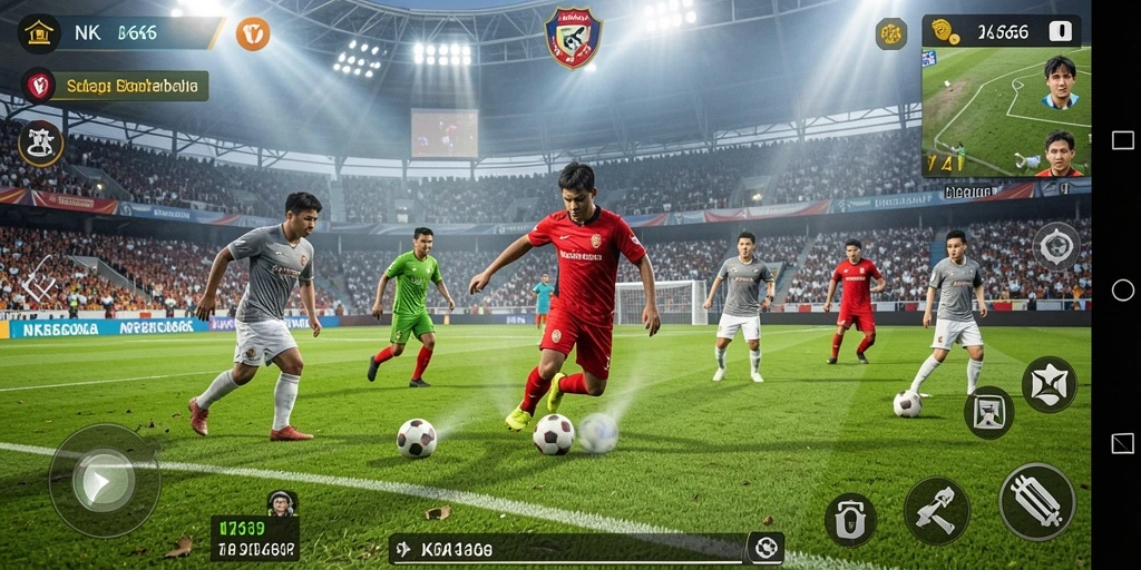 Screenshot menunjukkan laga seru dalam game sepak bola NK666.