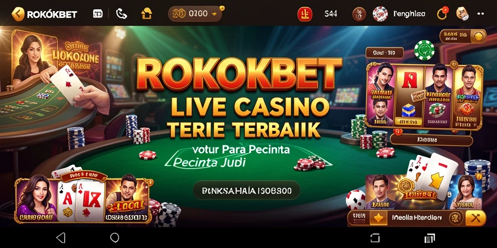 Screenshot gameplay ROKOKBET dengan dealer langsung dan suasana kasino.